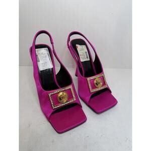 Versace Crystal Square Toe Slingback Heels Pink SZ 37 EU New No Box